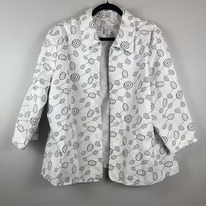 Lucy & Laurel Jacket Womens 2X White Gray Geometric Cotton Open Front Artsy Art